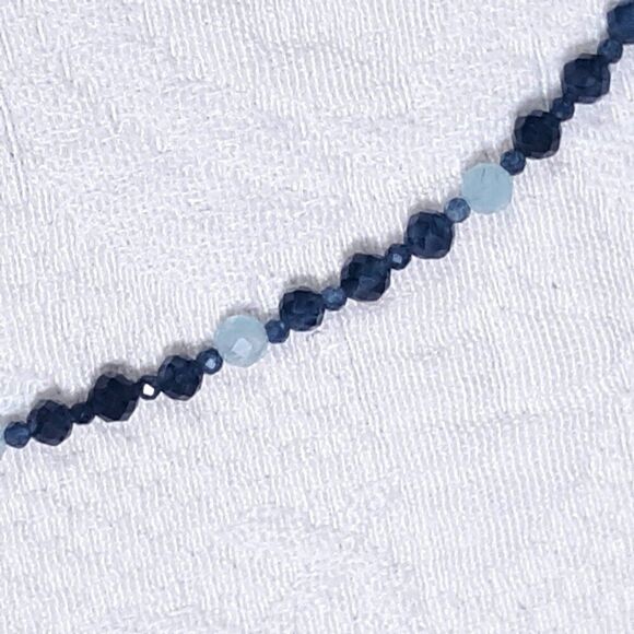 🆕️ 18" Genuine Blue Sapphire Aquamarine Beaded Necklace faceted gemstone silver - Picture 6 of 9
